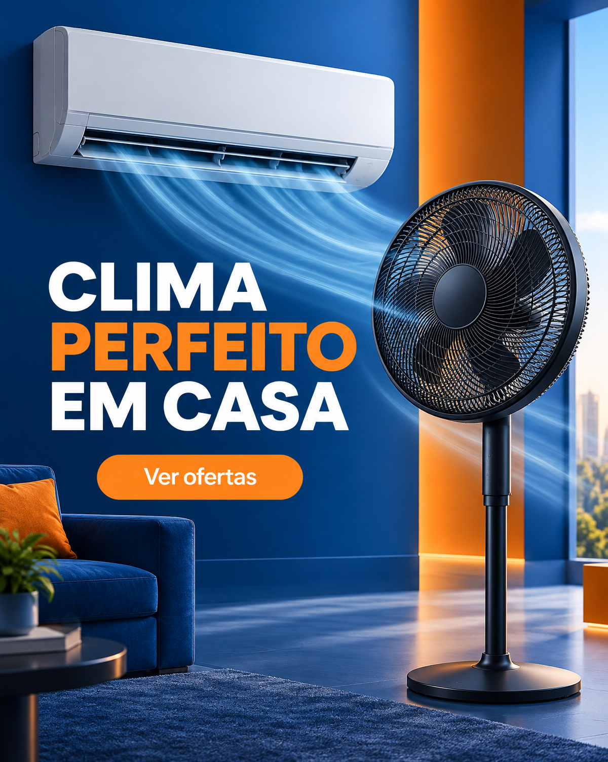 Clima perfeito em casa com ar-condicionado e ventilador